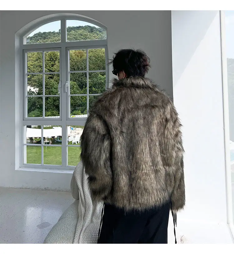 IEFB Korean Style Men's Faux Fur Jackets Solid Color Turn-down Collar Casual Single Breasted Winter All-match Male Coats 9X1159