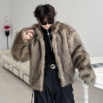 IEFB Korean Style Men's Faux Fur Jackets Solid Color Turn-down Collar Casual Single Breasted Winter All-match Male Coats 9X1159 - Image 3