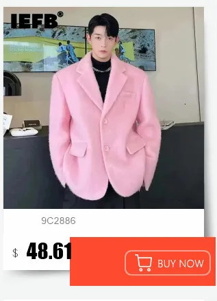 IEFB Korean Style Men's Faux Fur Jackets Solid Color Turn-down Collar Casual Single Breasted Winter All-match Male Coats 9X1159