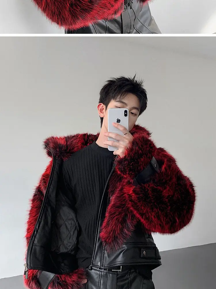 IEFB Autumn Winter Stage Style Patchwork Faux Fur Men's Jacket Thickened Stand Collar Male Jackets 2025 Male Clothing 9X1325