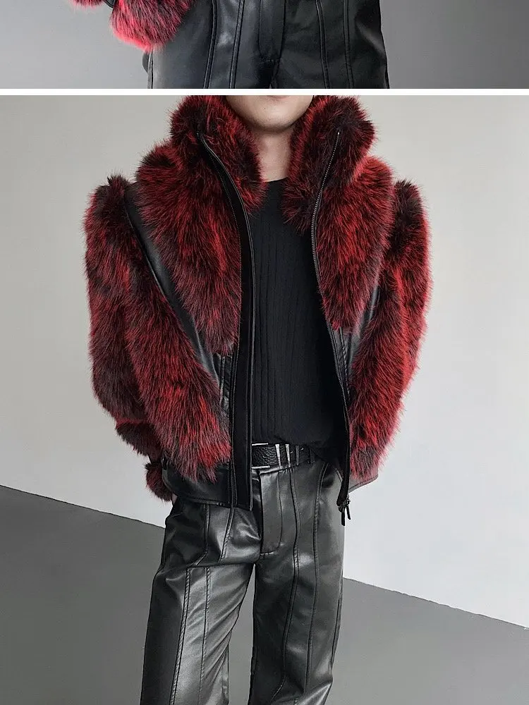 IEFB Autumn Winter Stage Style Patchwork Faux Fur Men's Jacket Thickened Stand Collar Male Jackets 2025 Male Clothing 9X1325