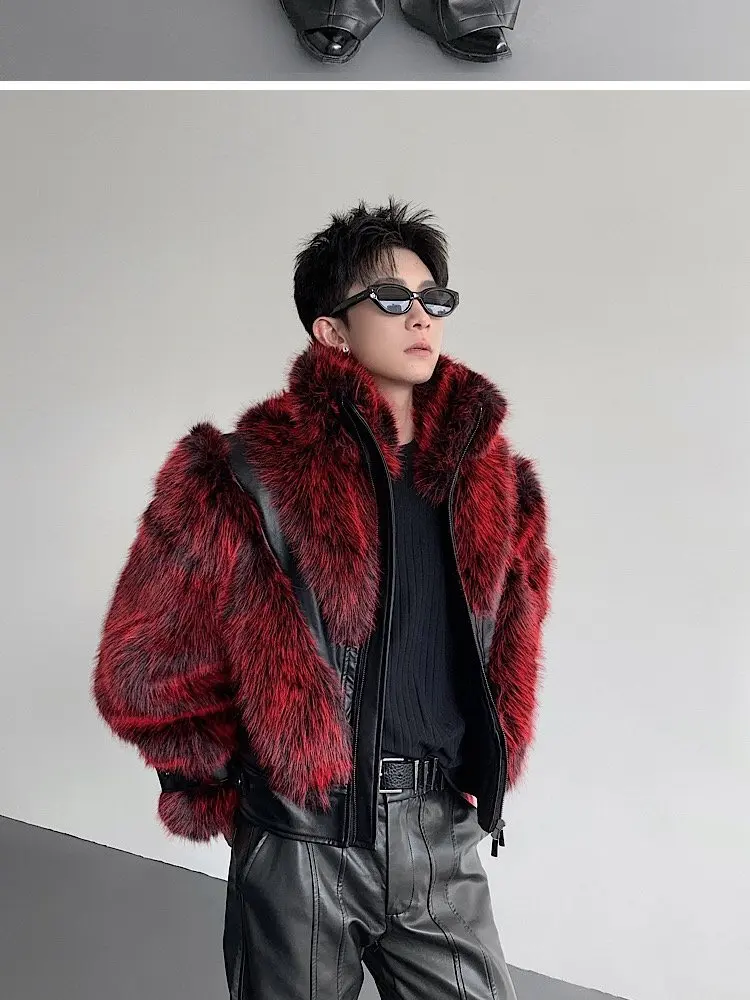 IEFB Autumn Winter Stage Style Patchwork Faux Fur Men's Jacket Thickened Stand Collar Male Jackets 2025 Male Clothing 9X1325