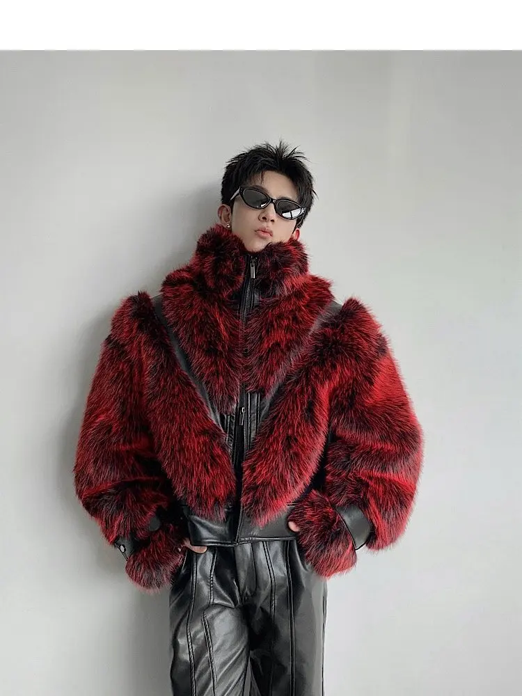 IEFB Autumn Winter Stage Style Patchwork Faux Fur Men's Jacket Thickened Stand Collar Male Jackets 2025 Male Clothing 9X1325