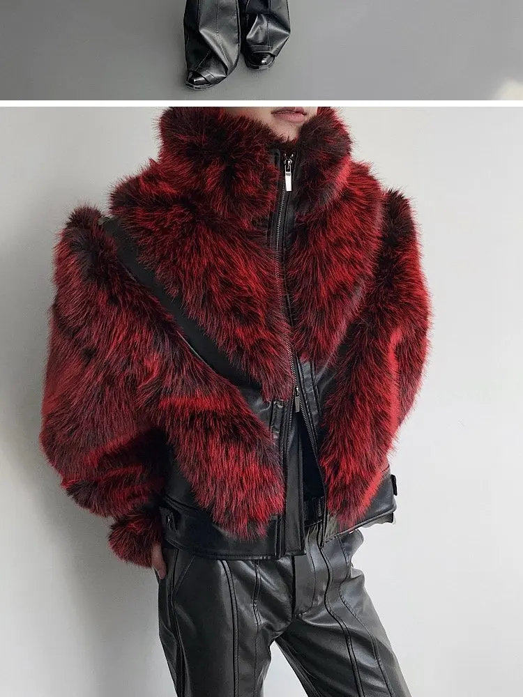 IEFB Autumn Winter Stage Style Patchwork Faux Fur Men's Jacket Thickened Stand Collar Male Jackets 2025 Male Clothing 9X1325