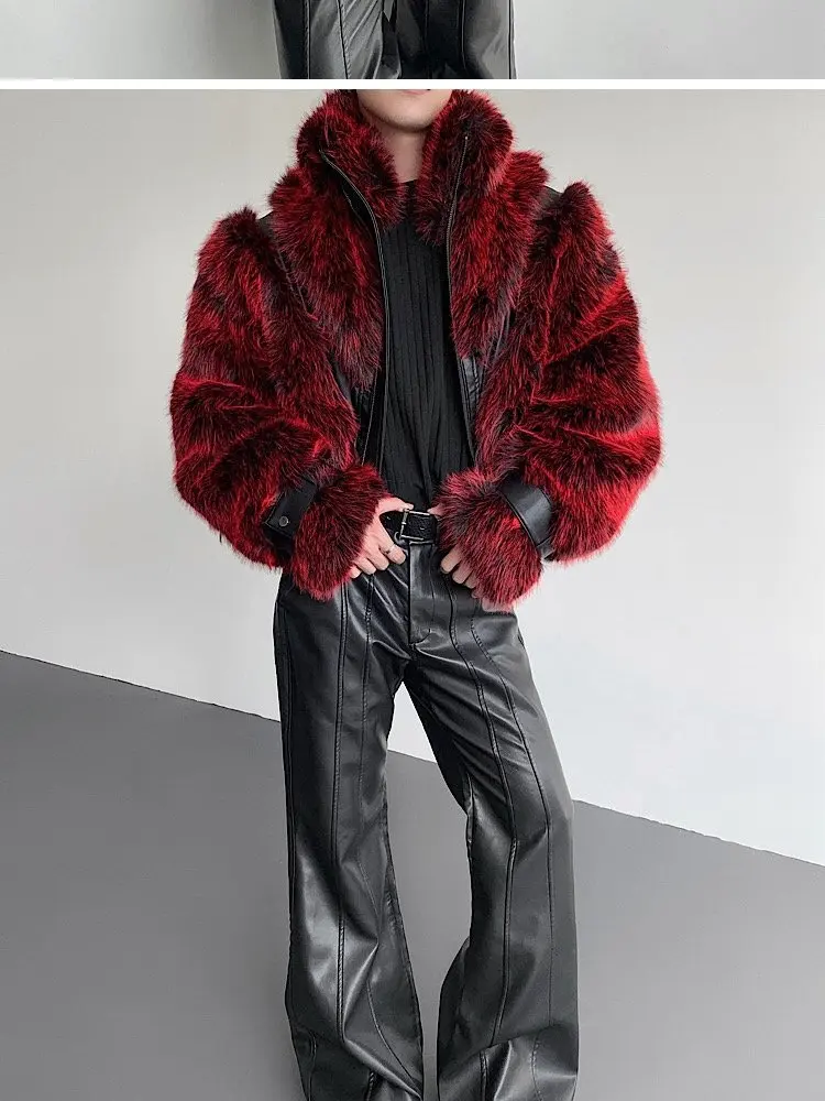 IEFB Autumn Winter Stage Style Patchwork Faux Fur Men's Jacket Thickened Stand Collar Male Jackets 2025 Male Clothing 9X1325