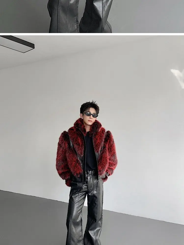 IEFB Autumn Winter Stage Style Patchwork Faux Fur Men's Jacket Thickened Stand Collar Male Jackets 2025 Male Clothing 9X1325