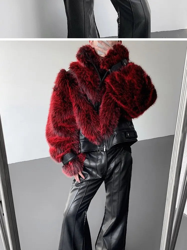 IEFB Autumn Winter Stage Style Patchwork Faux Fur Men's Jacket Thickened Stand Collar Male Jackets 2025 Male Clothing 9X1325