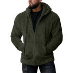 Autumn Men's Plush Cardigan with Hood Solid Color Warm Home Comfort Zipper Jacket - Image 4