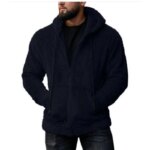 Autumn Men's Plush Cardigan with Hood Solid Color Warm Home Comfort Zipper Jacket - Image 3