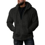 Autumn Men's Plush Cardigan with Hood Solid Color Warm Home Comfort Zipper Jacket - Image 2