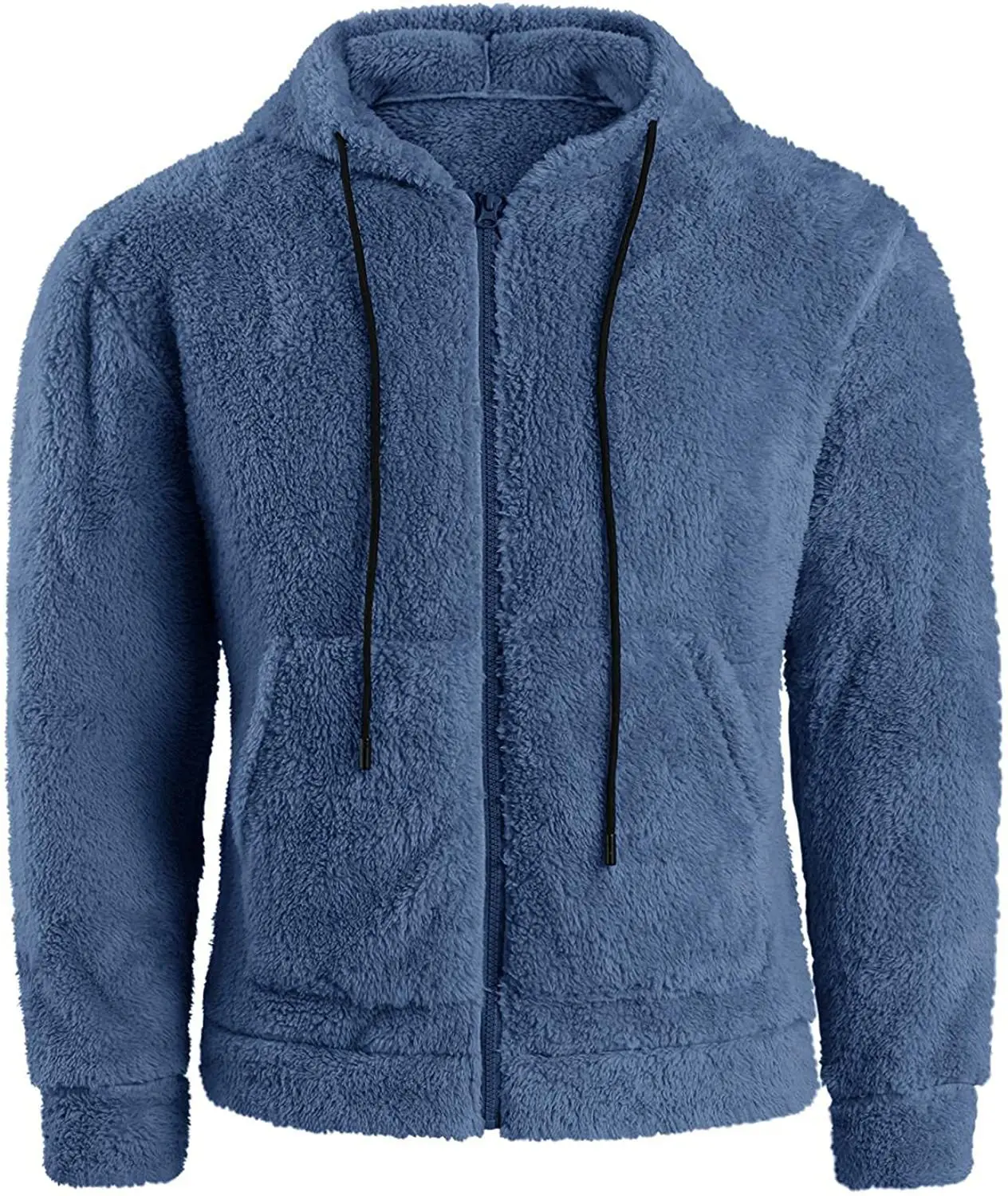 Autumn Men's Plush Cardigan with Hood Solid Color Warm Home Comfort Zipper Jacket