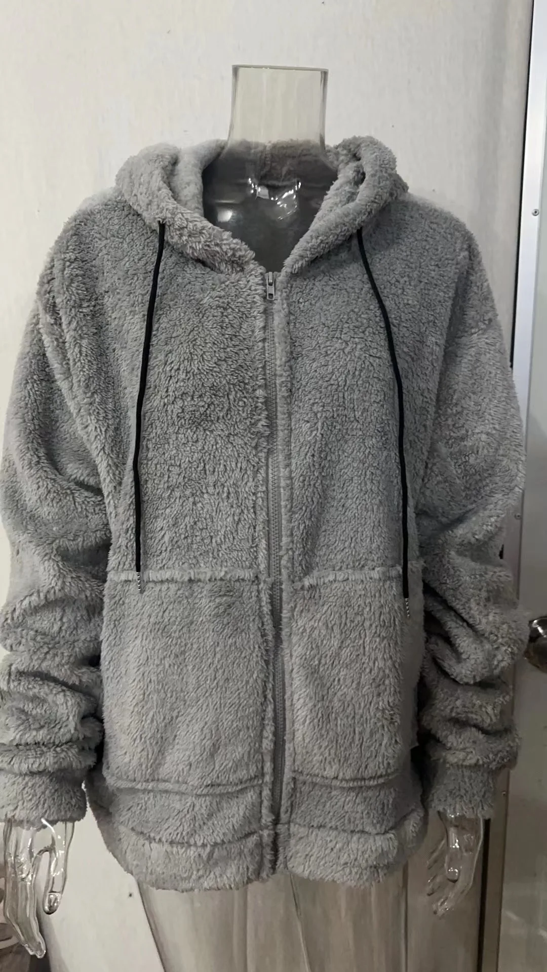 Autumn Men's Plush Cardigan with Hood Solid Color Warm Home Comfort Zipper Jacket