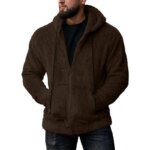 Autumn Men's Plush Cardigan with Hood Solid Color Warm Home Comfort Zipper Jacket - Image 5