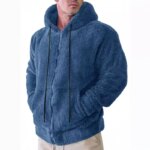 Autumn Men's Plush Cardigan with Hood Solid Color Warm Home Comfort Zipper Jacket