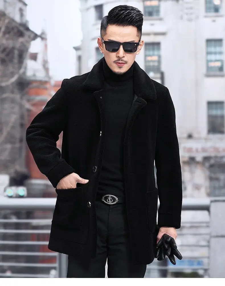 Men's Jaet Autumn Winter Thiened Faux Lamb Velvet Coat Faionable Collared Fluffy Inner Middle-aged plus Size Winter Clo...