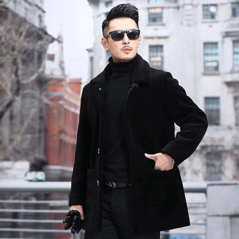 Men's Jaet Autumn Winter Thiened Faux Lamb Velvet Coat Faionable Collared Fluffy Inner Middle-aged plus Size Winter Clo...