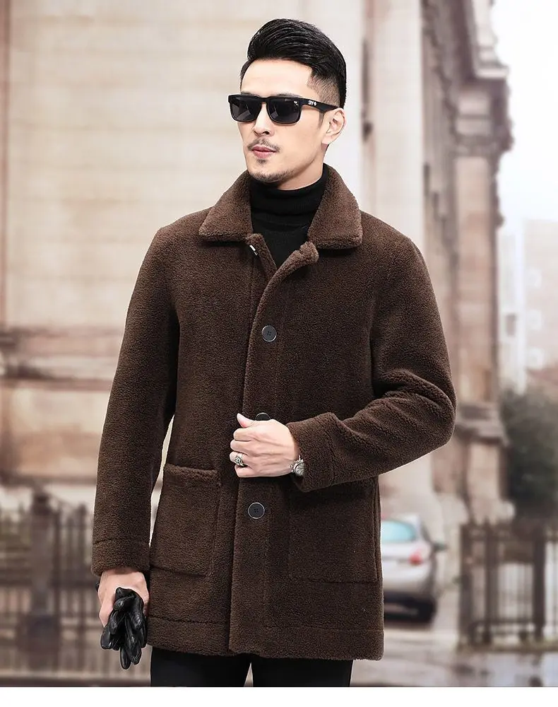 Men's Jaet Autumn Winter Thiened Faux Lamb Velvet Coat Faionable Collared Fluffy Inner Middle-aged plus Size Winter Clo...