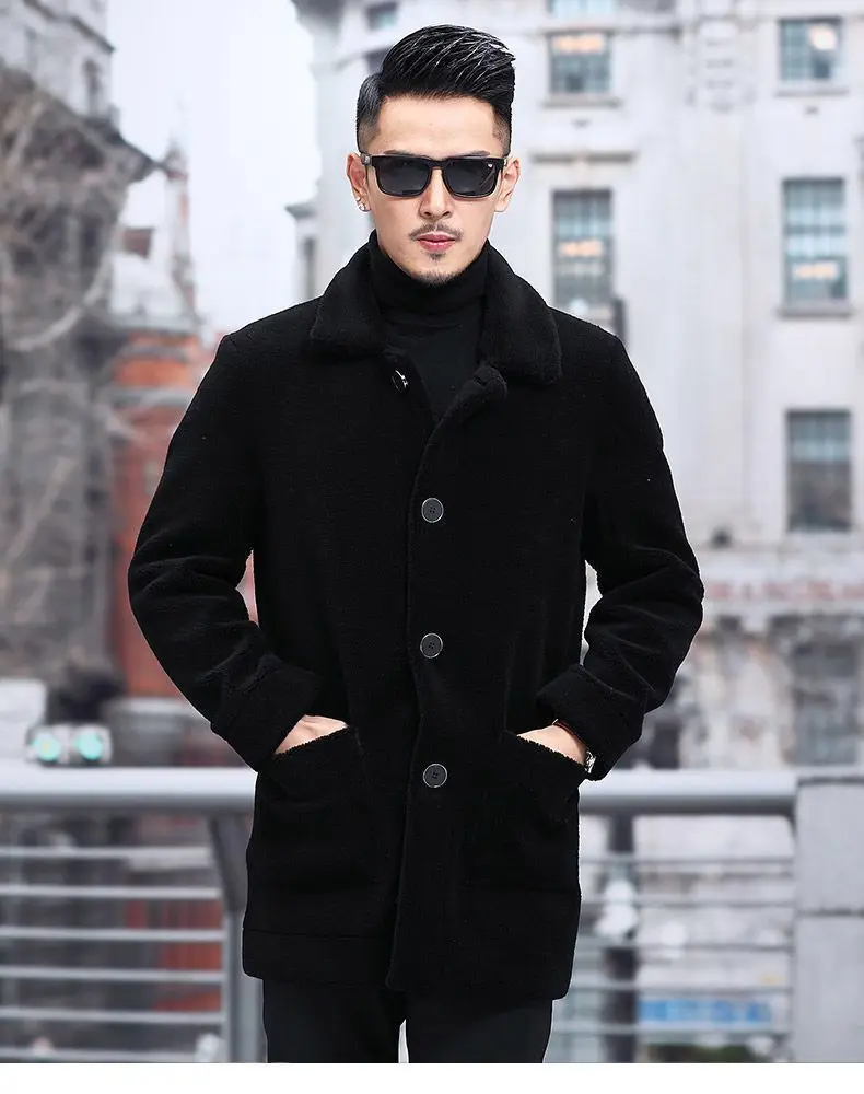 Men's Jaet Autumn Winter Thiened Faux Lamb Velvet Coat Faionable Collared Fluffy Inner Middle-aged plus Size Winter Clo...