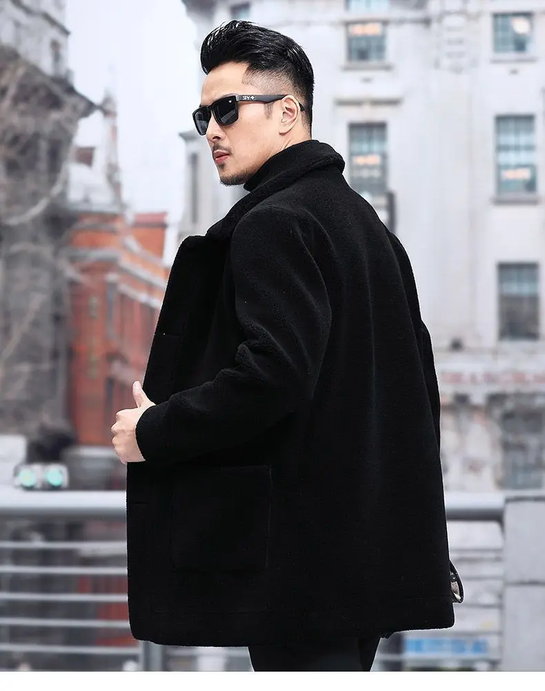 Men's Jaet Autumn Winter Thiened Faux Lamb Velvet Coat Faionable Collared Fluffy Inner Middle-aged plus Size Winter Clo...