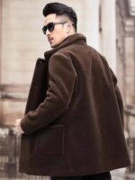Men's Jaet Autumn Winter Thiened Faux Lamb Velvet Coat Faionable Collared Fluffy Inner Middle-aged plus Size Winter Clo... - Image 3