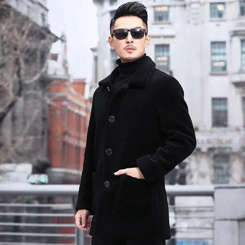 Men's Jaet Autumn Winter Thiened Faux Lamb Velvet Coat Faionable Collared Fluffy Inner Middle-aged plus Size Winter Clo...