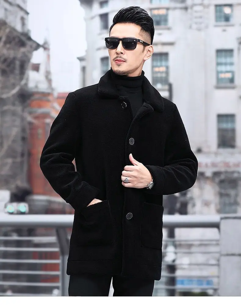 Men's Jaet Autumn Winter Thiened Faux Lamb Velvet Coat Faionable Collared Fluffy Inner Middle-aged plus Size Winter Clo...