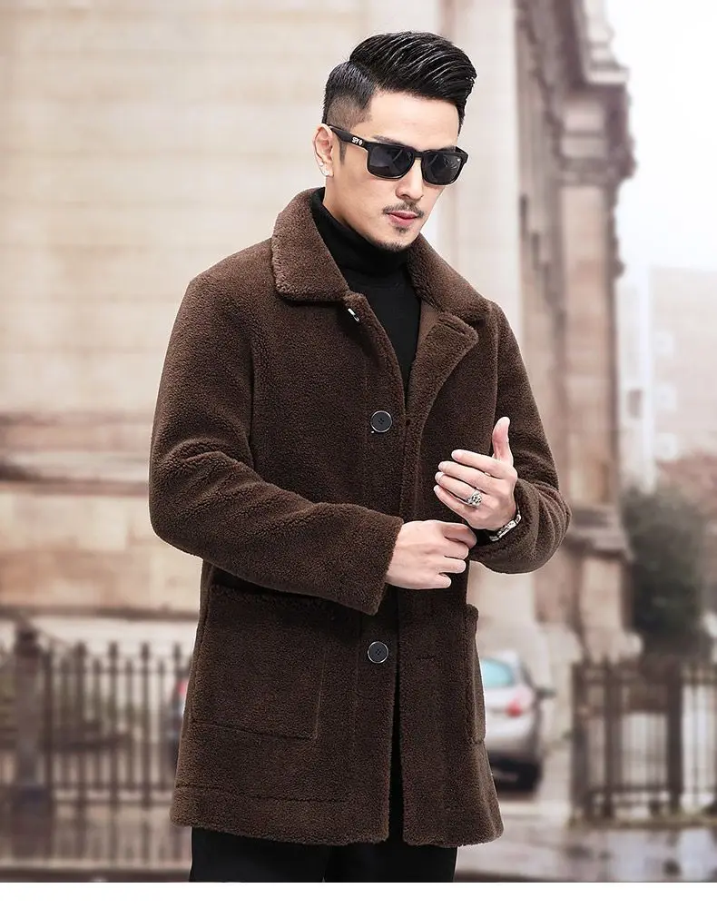 Men's Jaet Autumn Winter Thiened Faux Lamb Velvet Coat Faionable Collared Fluffy Inner Middle-aged plus Size Winter Clo...