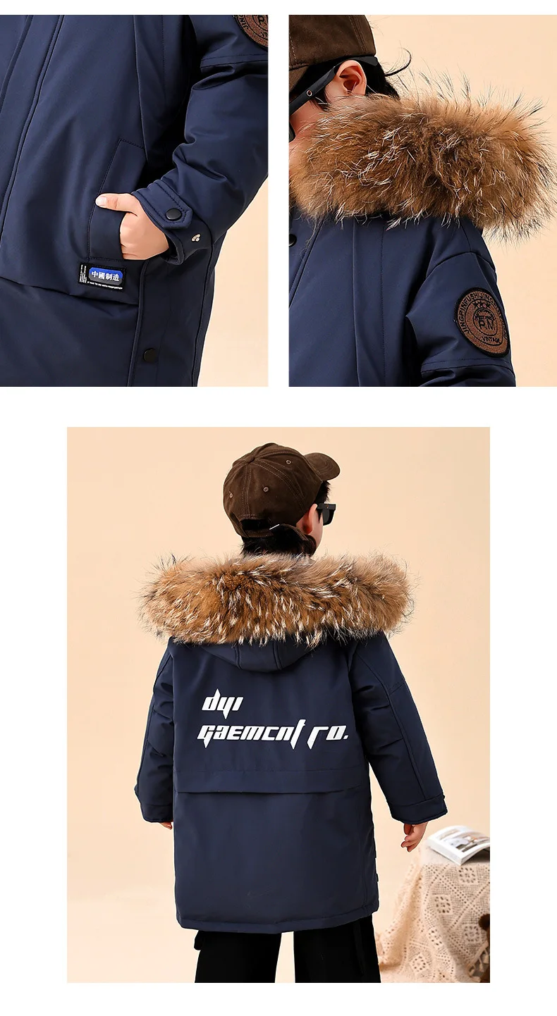 2025 Winter Children Down Jacket For Boys Real Raccoon Fur Hooded Waterproof Teenage Boys Jacket 3-14 Years Kids Outwear Coat