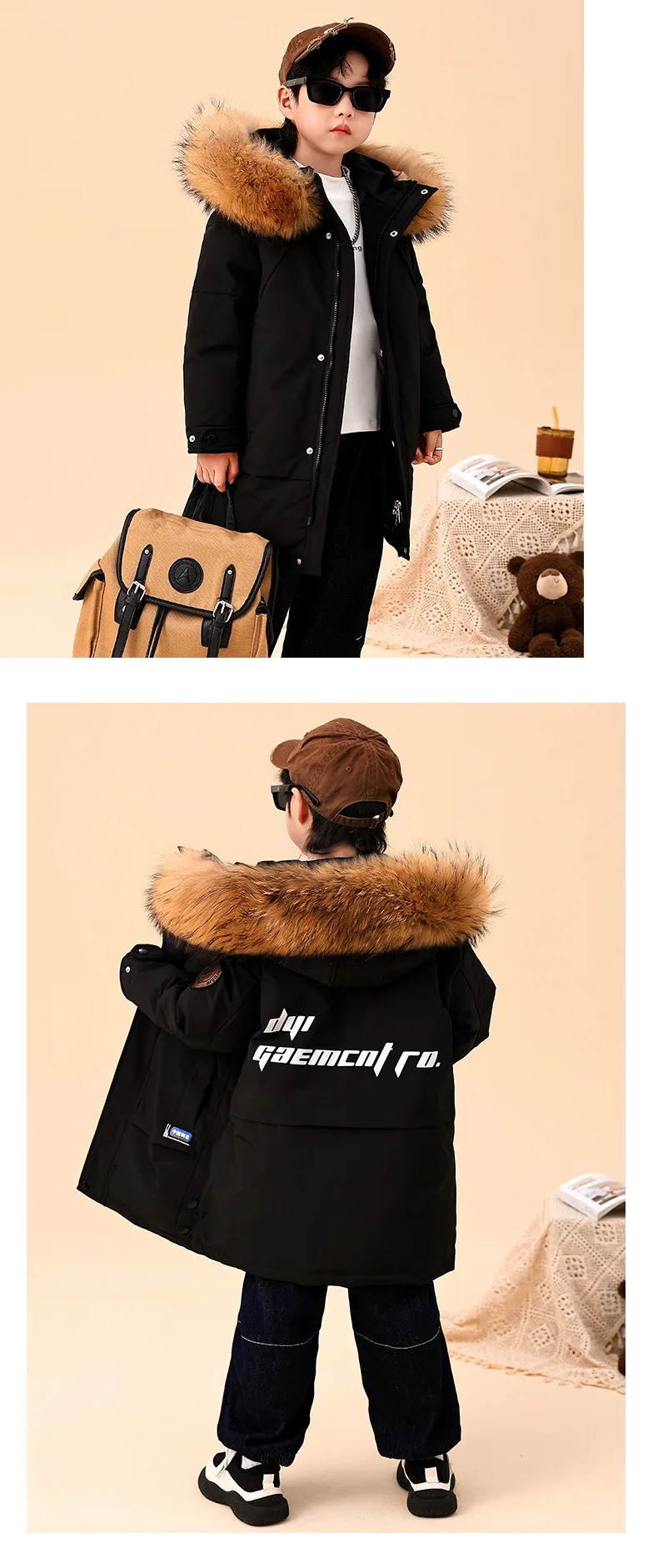 2025 Winter Children Down Jacket For Boys Real Raccoon Fur Hooded Waterproof Teenage Boys Jacket 3-14 Years Kids Outwear Coat