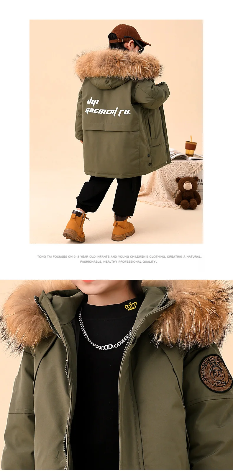 2025 Winter Children Down Jacket For Boys Real Raccoon Fur Hooded Waterproof Teenage Boys Jacket 3-14 Years Kids Outwear Coat