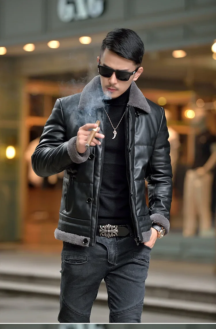 Winter Sheepskin Down Jacket Man Short Korean Slim Fitting Lapel Fur Collar Plush Thicken Luxury Puffer Jacket Men Down Coat