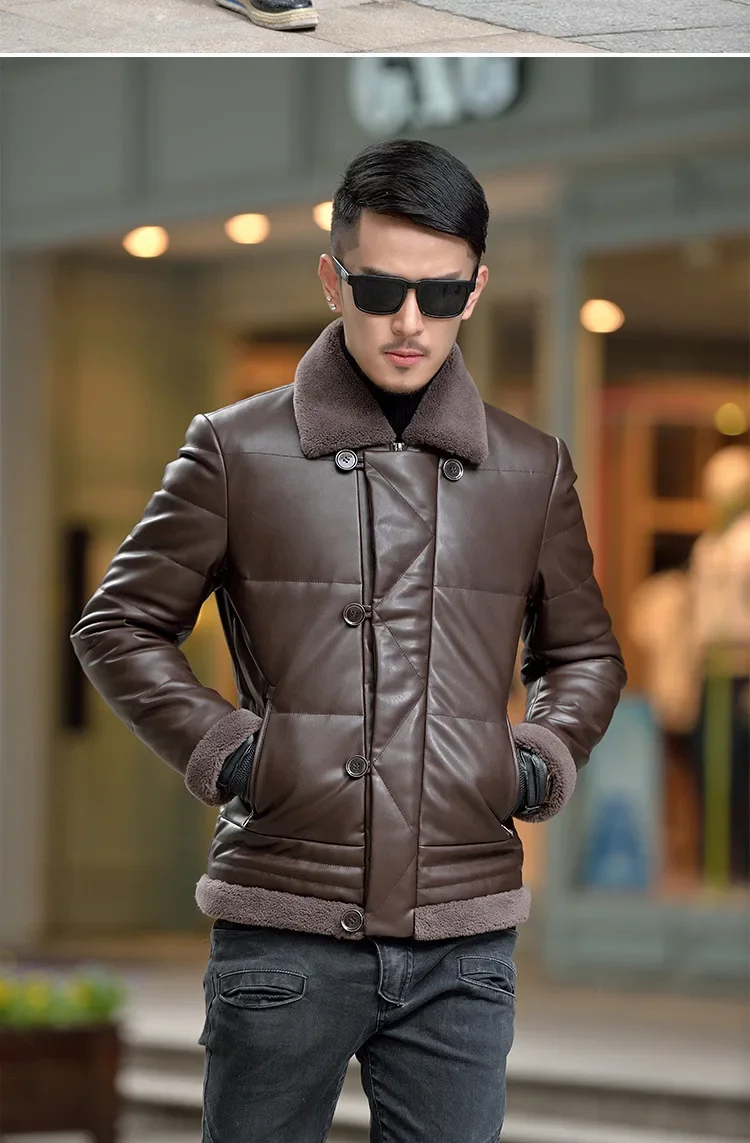 Winter Sheepskin Down Jacket Man Short Korean Slim Fitting Lapel Fur Collar Plush Thicken Luxury Puffer Jacket Men Down Coat