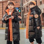 Boys Mid-Length Glossy Down Jacket Fleece Lined Thermal 2025 Winter New Stylish Big Boys Cotton Coat - Image 6