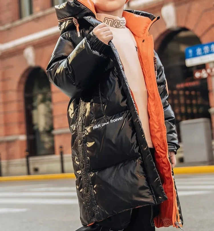 Boys Mid-Length Glossy Down Jacket Fleece Lined Thermal 2025 Winter New Stylish Big Boys Cotton Coat Boys Mid-Length Glossy Down Jacket Fleece Lined Thermal 2025 Winter New Stylish Big Boys Cotton Coat