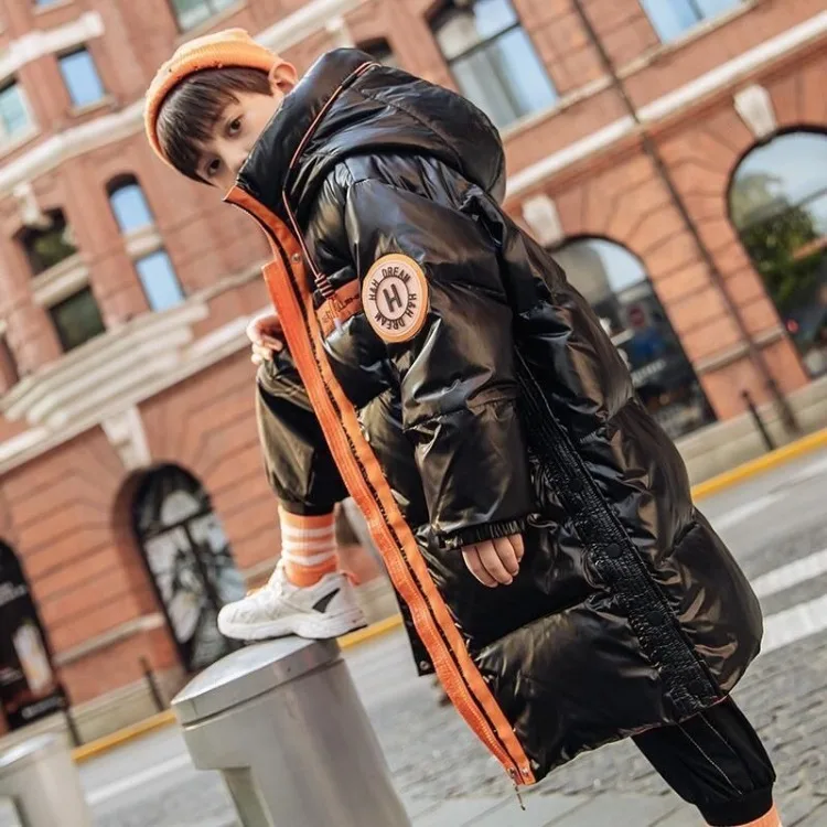 Boys Mid-Length Glossy Down Jacket Fleece Lined Thermal 2025 Winter New Stylish Big Boys Cotton Coat Boys Mid-Length Glossy Down Jacket Fleece Lined Thermal 2025 Winter New Stylish Big Boys Cotton Coat