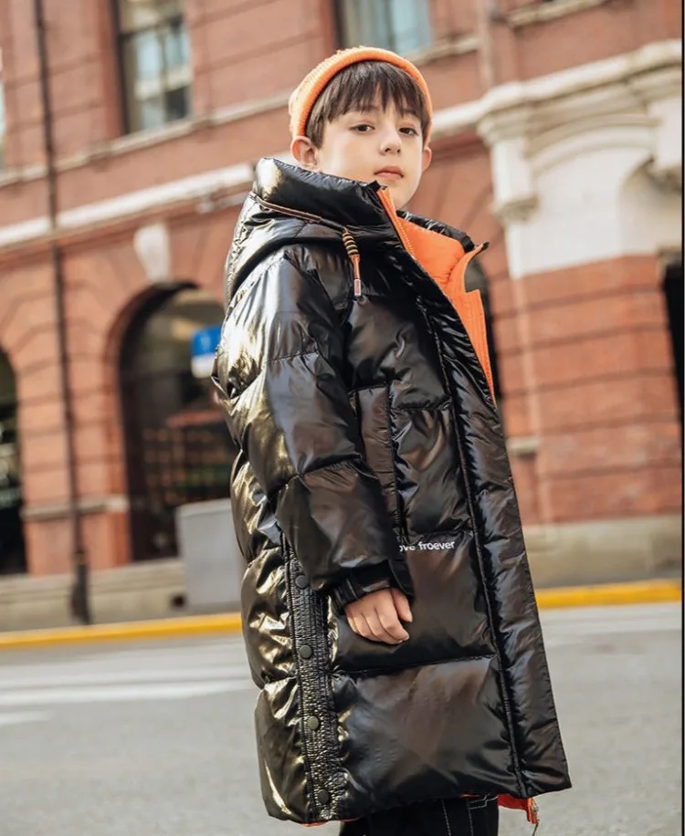 Boys Mid-Length Glossy Down Jacket Fleece Lined Thermal 2025 Winter New Stylish Big Boys Cotton Coat Boys Mid-Length Glossy Down Jacket Fleece Lined Thermal 2025 Winter New Stylish Big Boys Cotton Coat
