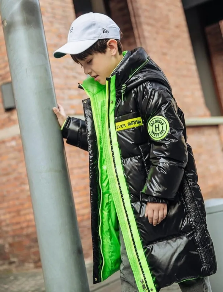 Boys Mid-Length Glossy Down Jacket Fleece Lined Thermal 2025 Winter New Stylish Big Boys Cotton Coat Boys Mid-Length Glossy Down Jacket Fleece Lined Thermal 2025 Winter New Stylish Big Boys Cotton Coat