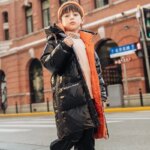 Boys Mid-Length Glossy Down Jacket Fleece Lined Thermal 2025 Winter New Stylish Big Boys Cotton Coat - Image 5