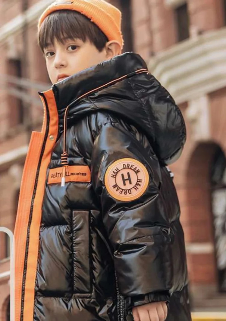 Boys Mid-Length Glossy Down Jacket Fleece Lined Thermal 2025 Winter New Stylish Big Boys Cotton Coat Boys Mid-Length Glossy Down Jacket Fleece Lined Thermal 2025 Winter New Stylish Big Boys Cotton Coat