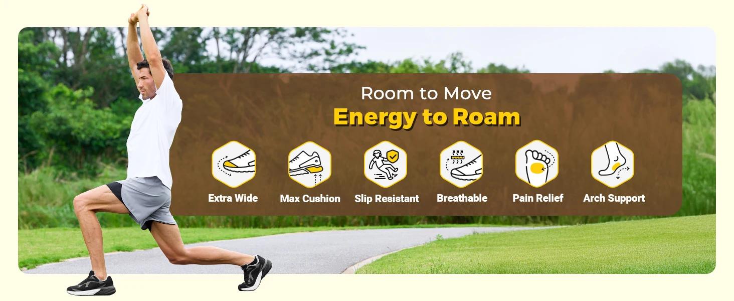 Fitville Extra Wide Walking Shoes for Men Wide Cushioned Sports Shoes For Swollen Feet Flat Feet Arch Fit Relieve Heel Pain