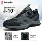 Baasploa Men Hiking Shoes Leather Anti Splash Water Outdoor Sneakers Male Comfort Rotating Button Trail Walking Shoes Non-Slip