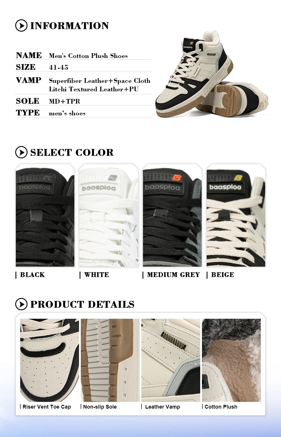 New Baasploa Men's Winter Cotton Shoes Thickened Men's Shoes Outdoor Non-Slip Waterproof Men's Casual Sports Walking Shoes New Baasploa Men's Winter Cotton Shoes Thickened Men's Shoes Outdoor Non-Slip Waterproof Men's Casual Sports Walking Shoes