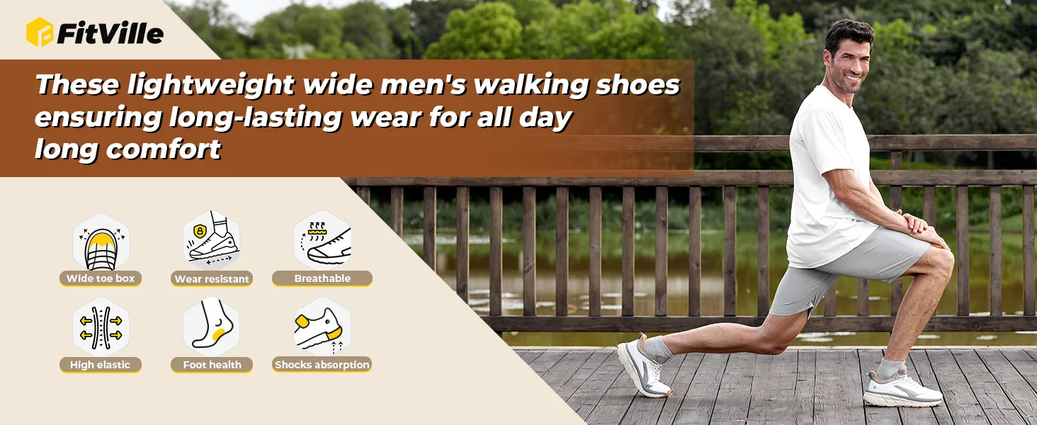 FitVille Men's Wide Toe Box Shoes Cushioned Well Sneakers Non Slip Lightweight Breathable Running Shoes for Swollen feet