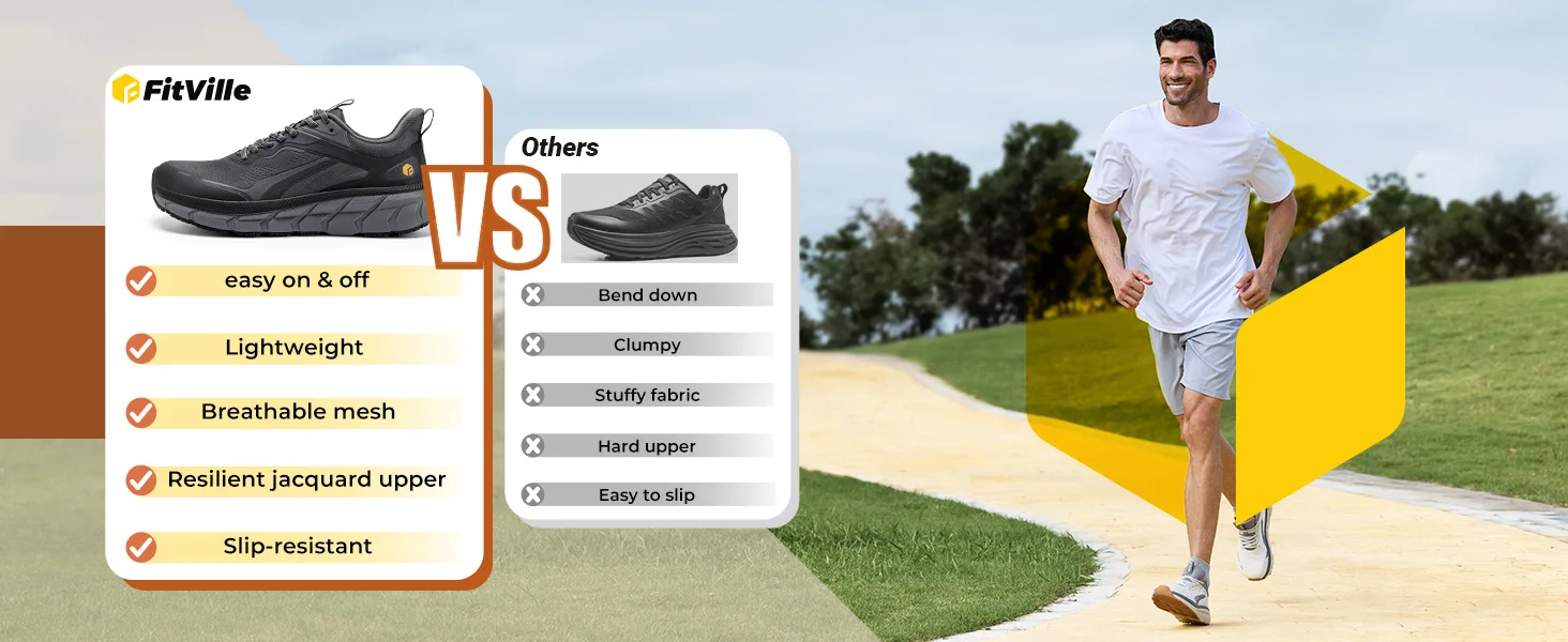 FitVille Men's Wide Toe Box Shoes Cushioned Well Sneakers Non Slip Lightweight Breathable Running Shoes for Swollen feet